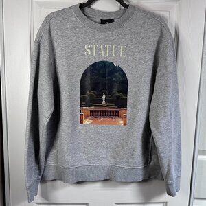 H&M Men's Small Gray Statue Garden Maze Graphic Crewneck Sweatshirt Relaxed Fit
